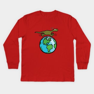 Dinosaur running on the earth Kids Long Sleeve T-Shirt